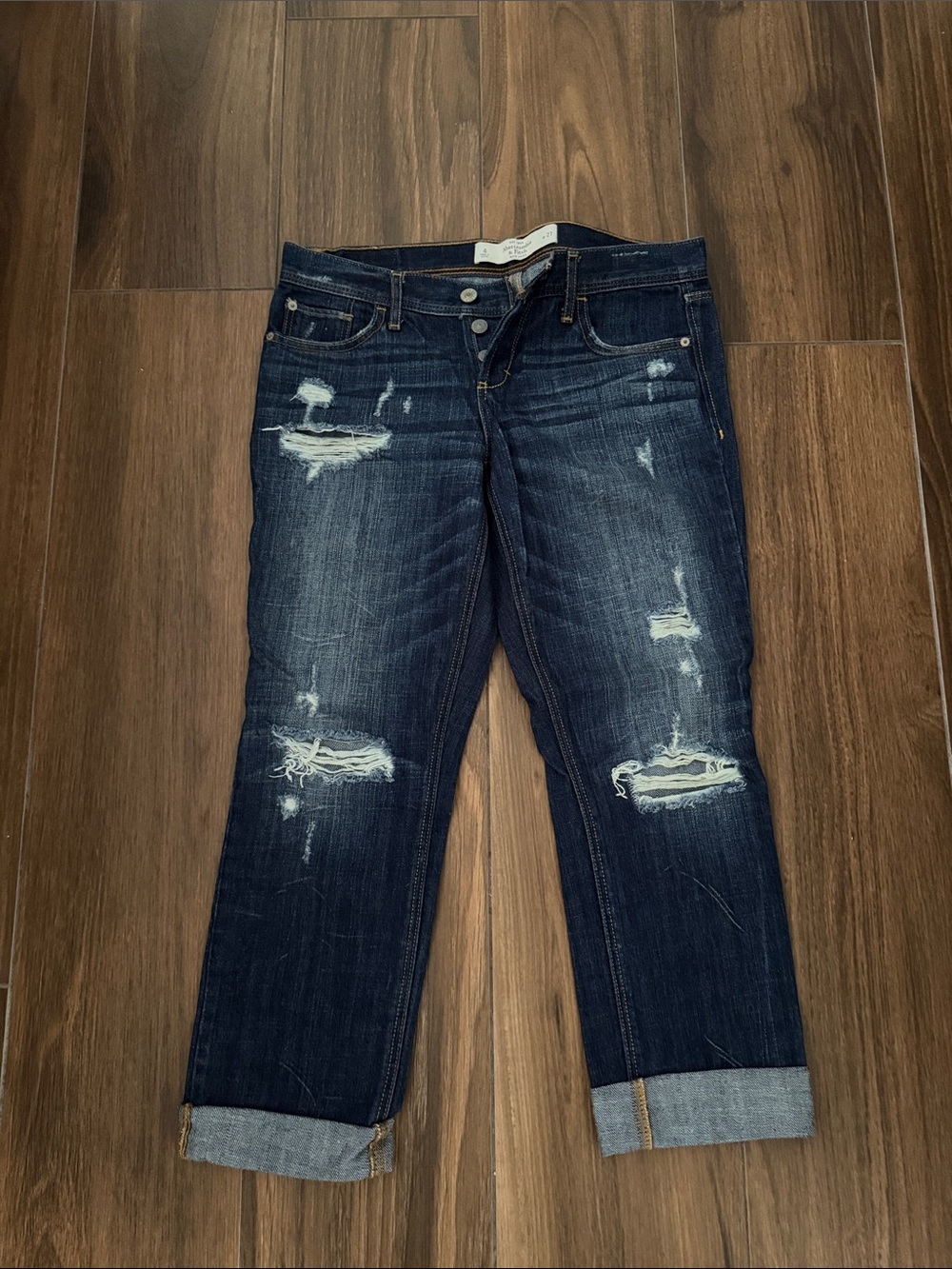 Abercrombie & Fitch Dark Blue Distressed Boyfriend Jeans